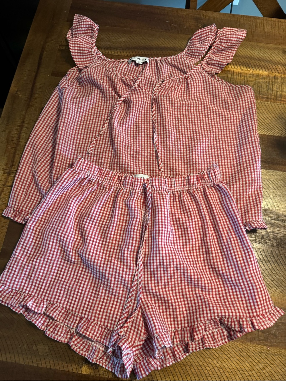 Girls' Red Gingham Pajama Set with Ruffle Trim